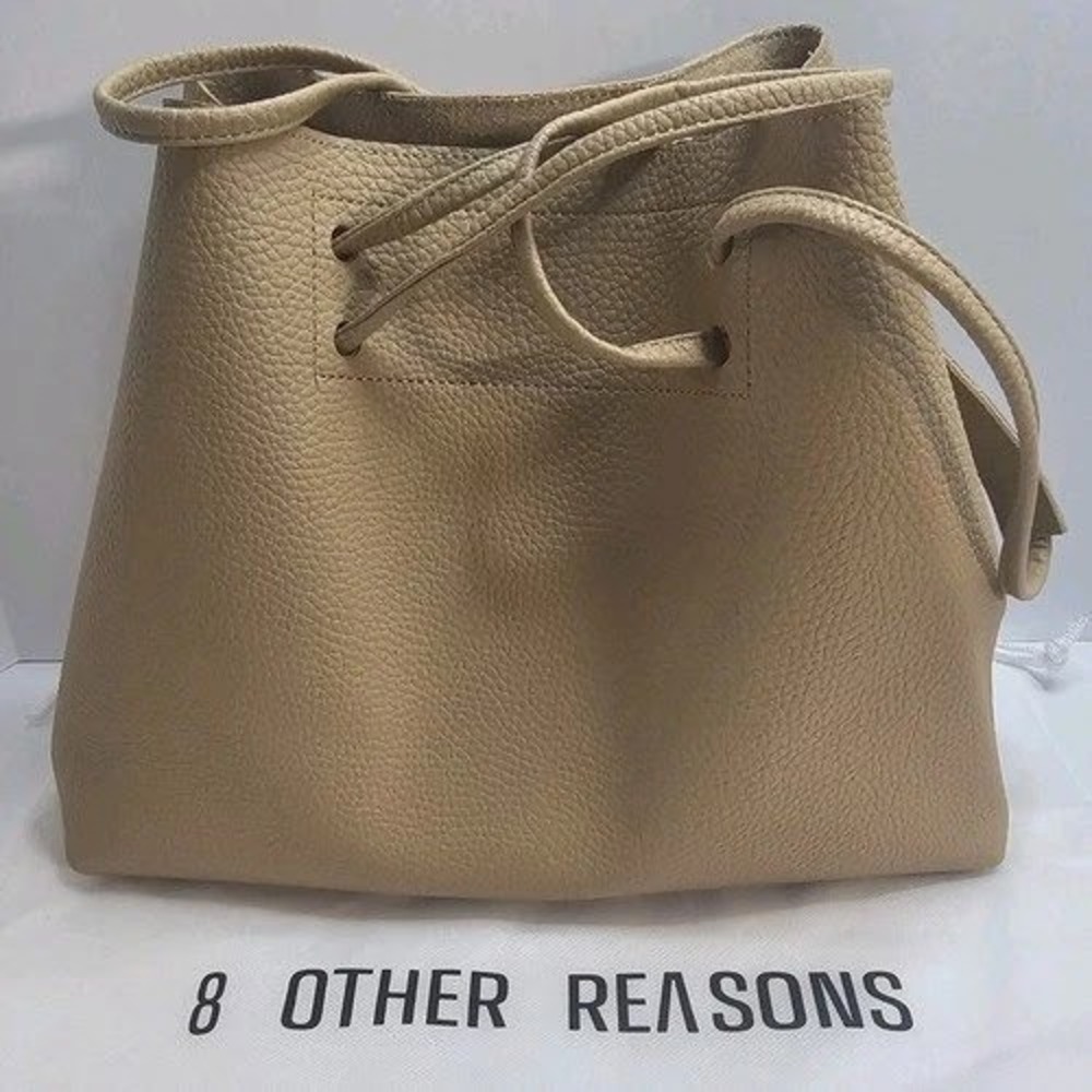 8 Other Reasons Tan Pebbled Leather Drawstring Bucket Bag Minimalist Boho Tote
